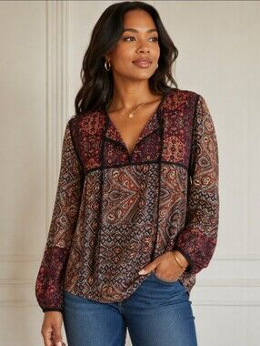 Sanctuary Multicolor Paisley V-Neck Long-Sleeve Blouse